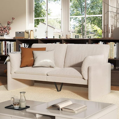 YODOLLA 68" Teddy Velvet Loveseat, Comfy 2-Seater Sofa, White