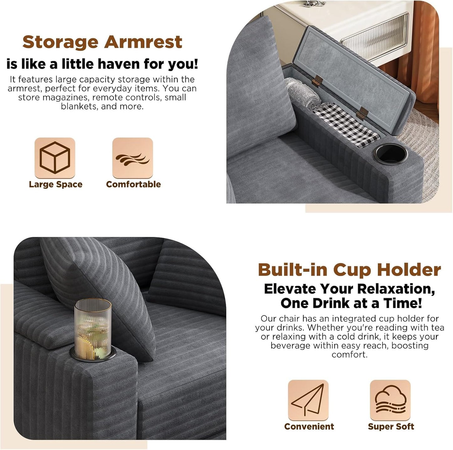 YODOLLA Chaise Lounge Chair Indoor, Oversized Sleeper Chair with Ottoman, Comfy Reading Sofa Armchair