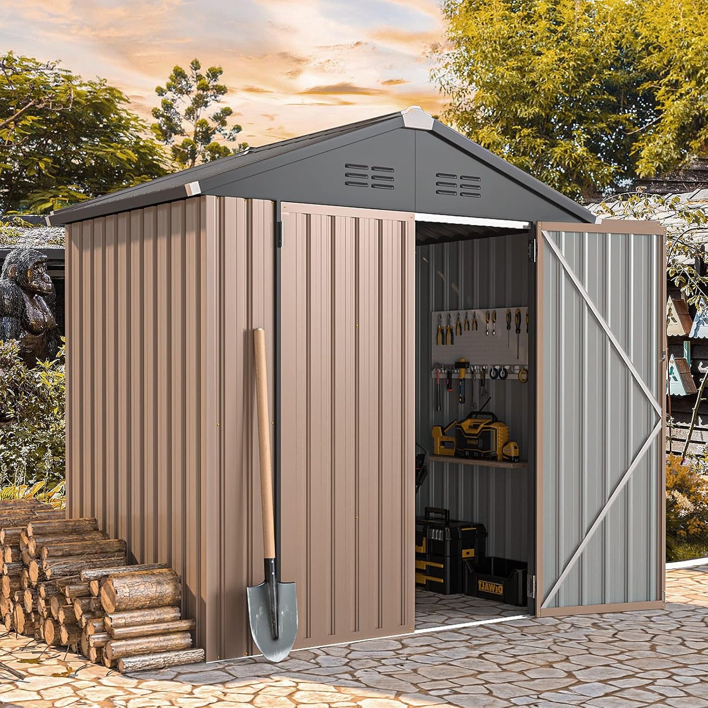 YODOLLA Shed 6' x 4' Storage Shed, Metal Sheds & Outdoor Storage, Grey