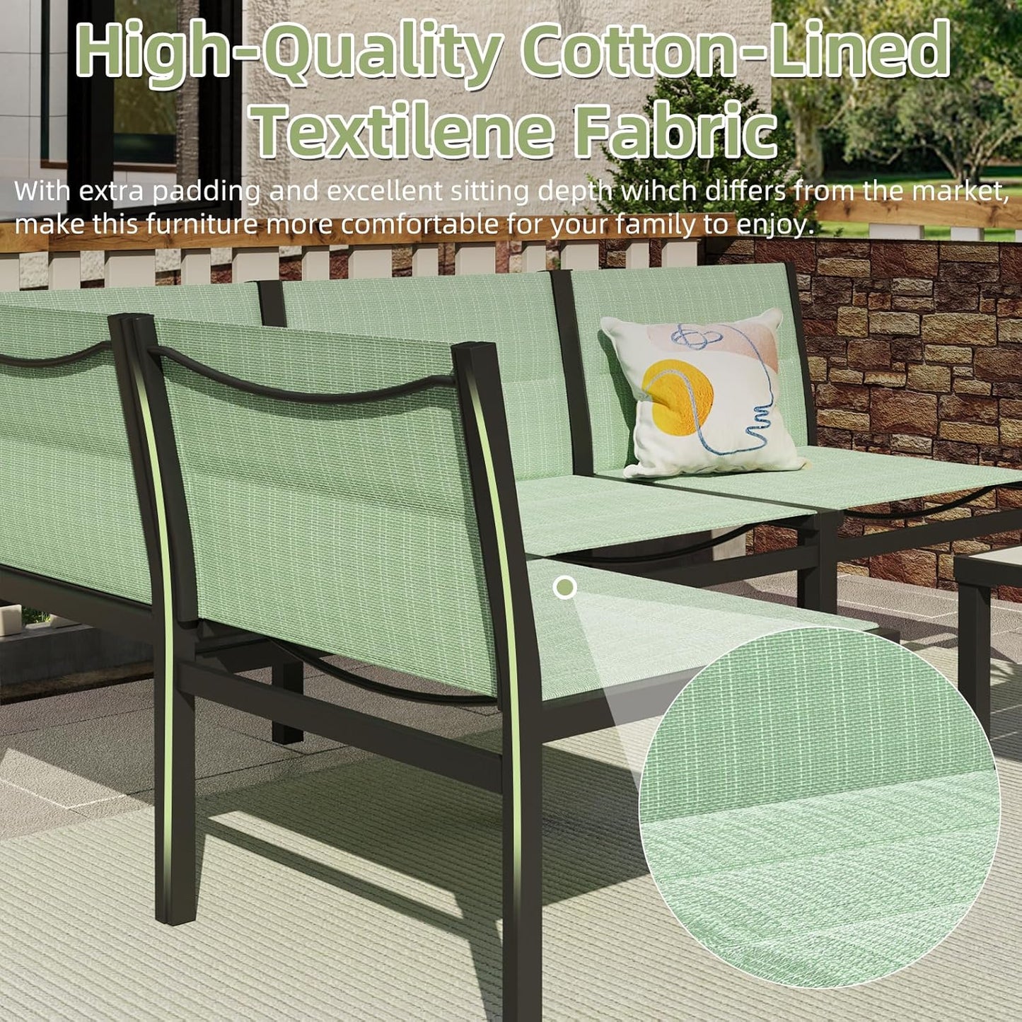 YODOLLA 7-Pc Sectional Patio Set Textilene Fabric, Green