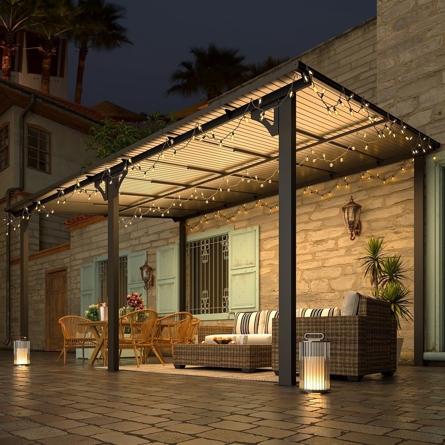 YODOLLA 14' x 10' Hard Top Lean to Gazebo for Patio, Dark Gray
