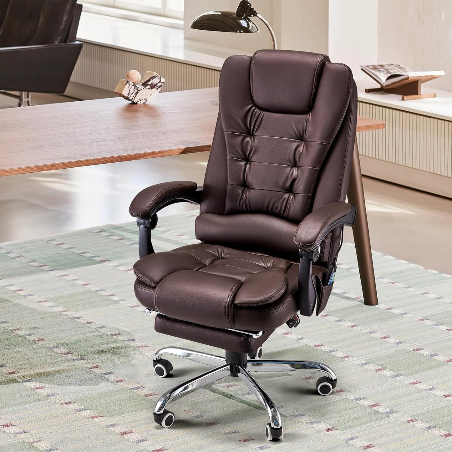 YODOLLA Massage Office Chair with Heat w/Retractable Footrest, Brown