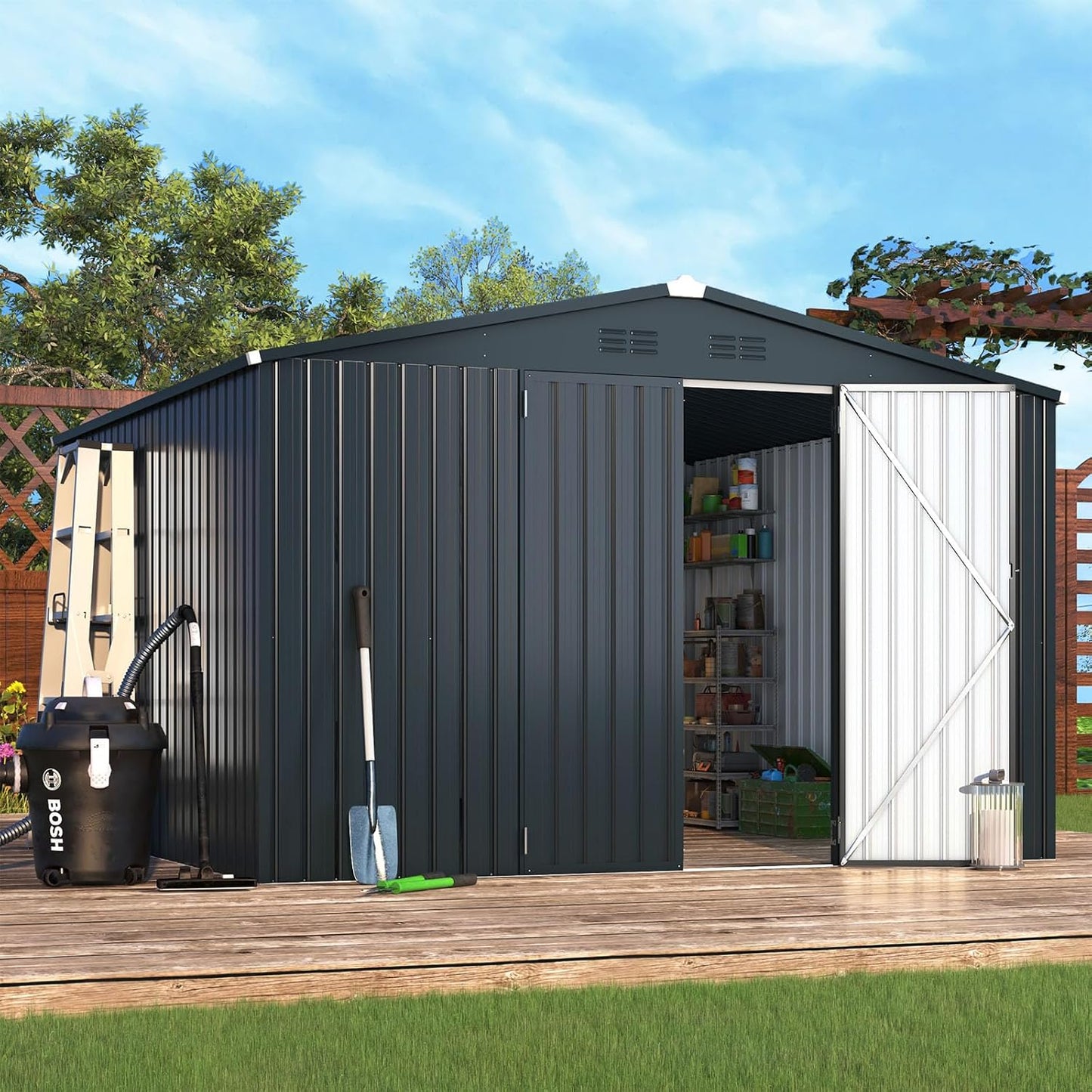 YODOLLA Shed 12' x 10' Outdoor Storage Shed, Dark Grey