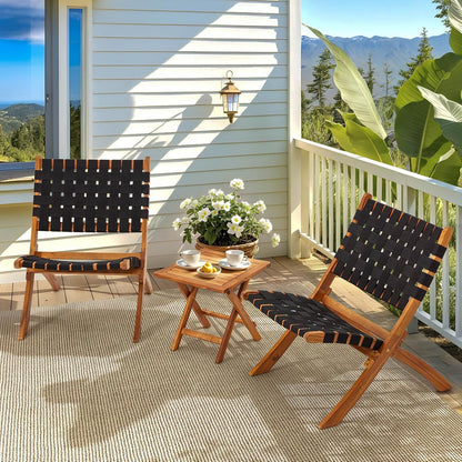 YODOLLA 3 Piece Patio Furniture Set, Acacia Wood Bistro Set with Coffee Table & Folding Chairs