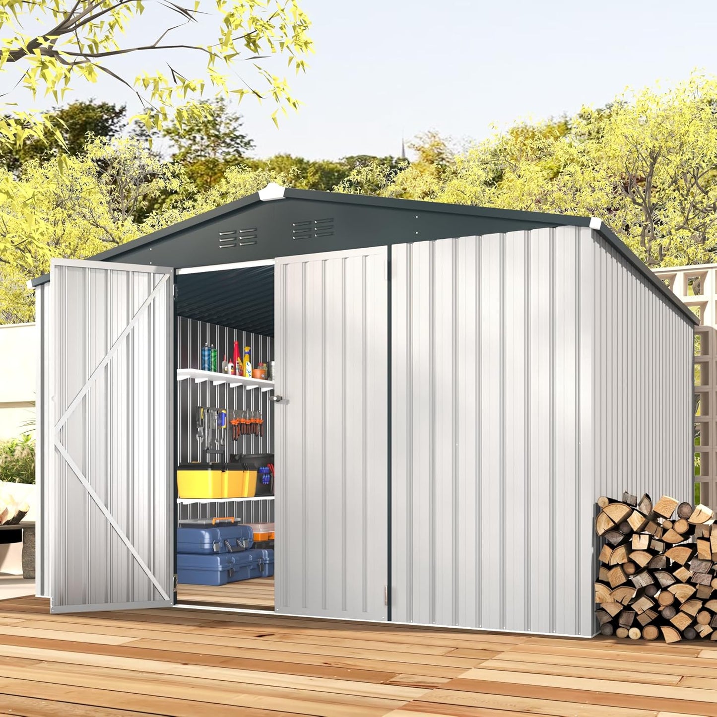 YODOLLA 10'x10' White Metal Storage Shed