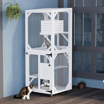 YODOLLA Outdoor Catio Enclosure with Hammock, Safe Play Space for Cats, White