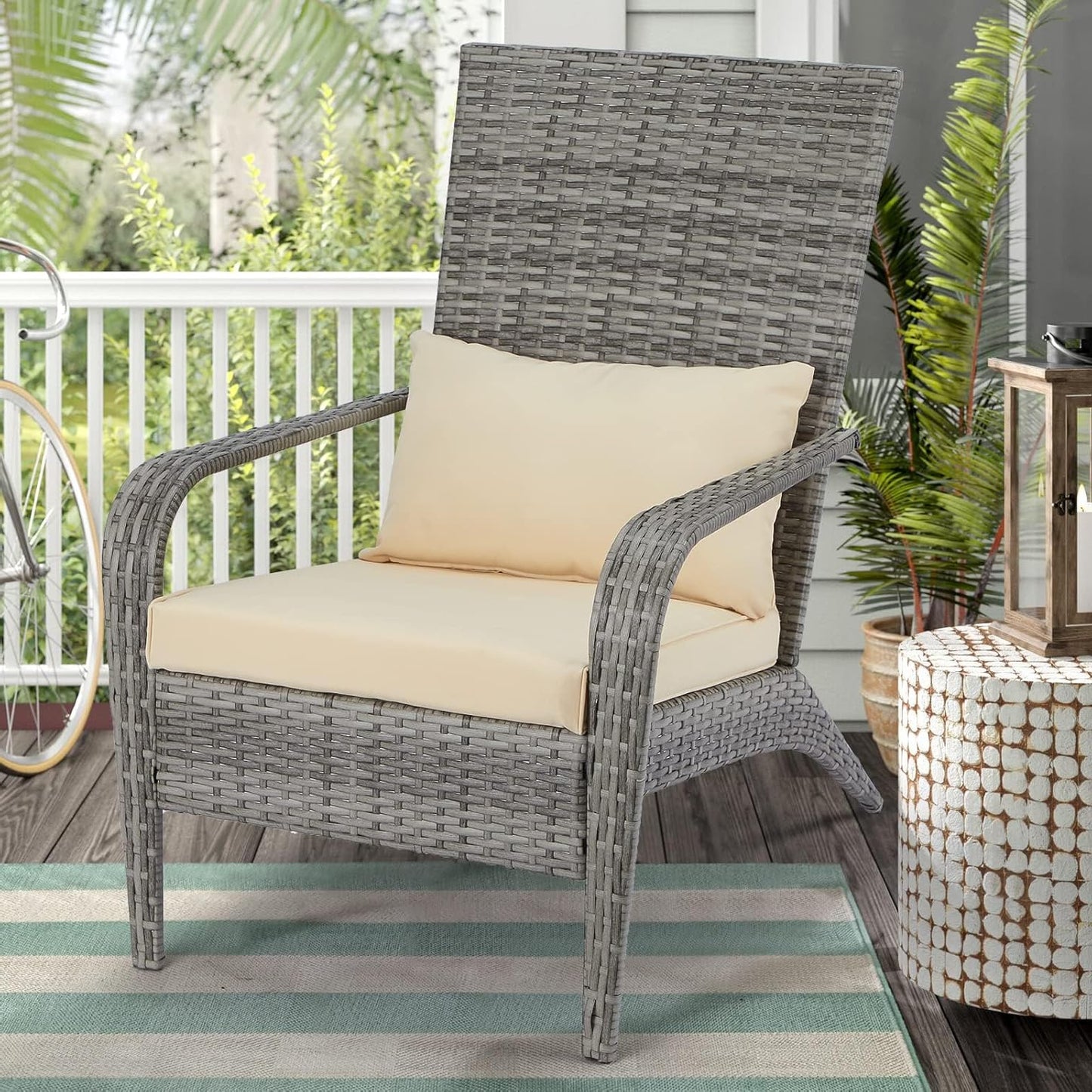 YODOLLA Patio Wicker Adirondack Chair, Coconino Rattan Dining Chairs,Grey