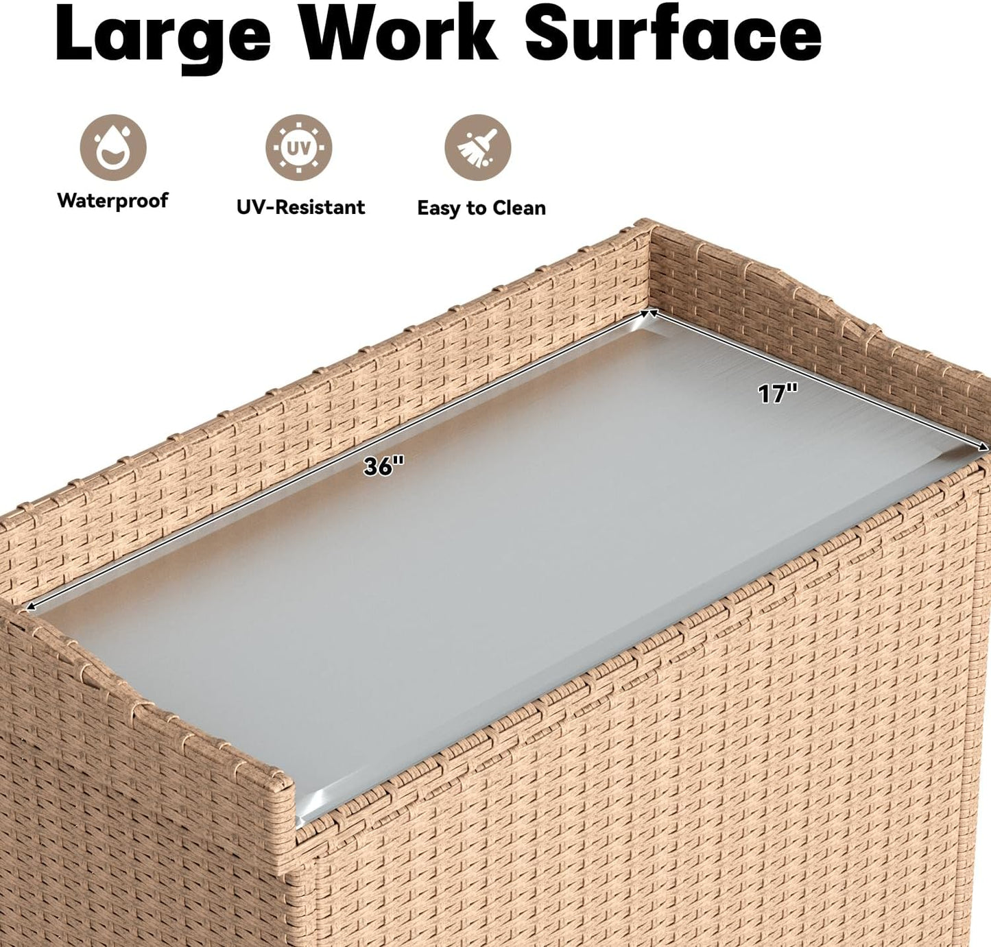 YODOLLA Outdoor Rattan Storage Cabinet, Waterproof, Beige