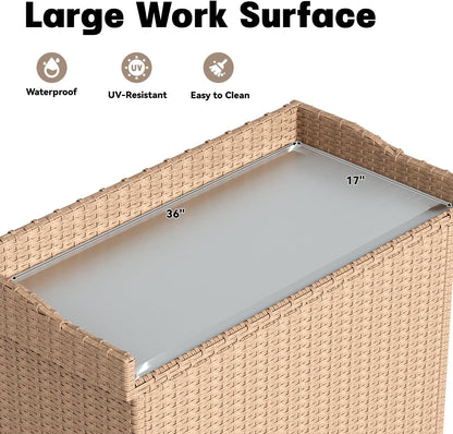 YODOLLA Outdoor Rattan Storage Cabinet, Waterproof, Beige