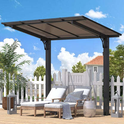 YODOLLA 8' x 5' Hardtop Pergola, Wall-Mounted Grill Gazebo & Carport for Patio, Deck & Outdoor Use
