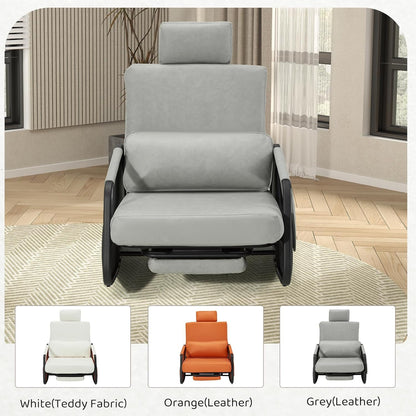 YODOLLA Retractable Gliding Rocking Chair, Gray Leather