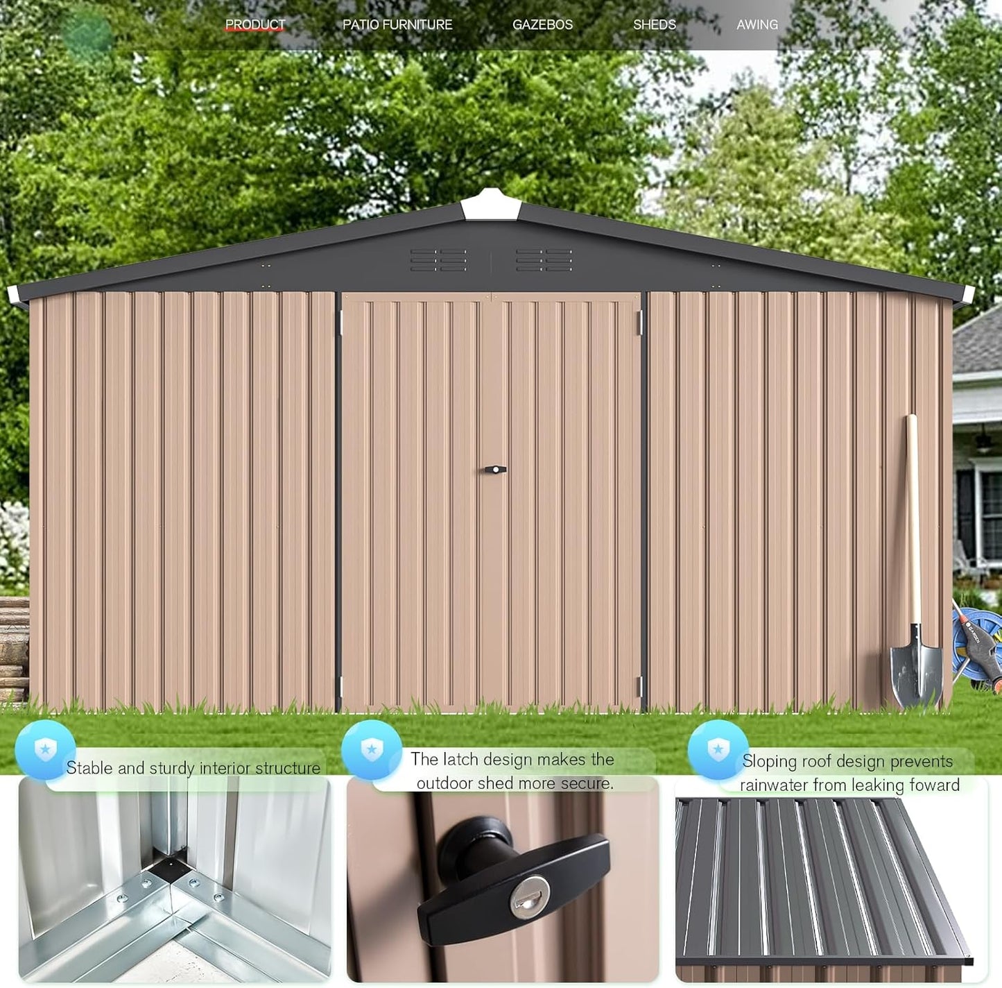 YODOLLA Shed 12' x 12' Storage Shed, Grey