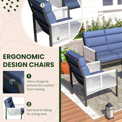 YODOLLA 4 Pieces Aluminum Patio Furniture Set with PE Rope Armrest, Dark Blue
