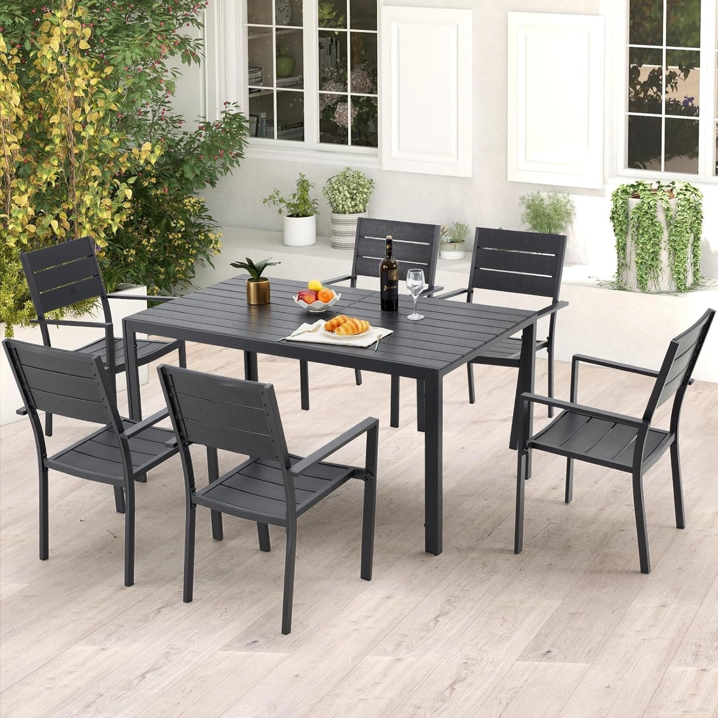 YODOLLA 60" Outdoor Aluminum Patio Dining Table with Wood-Plastic Composite Tabletop