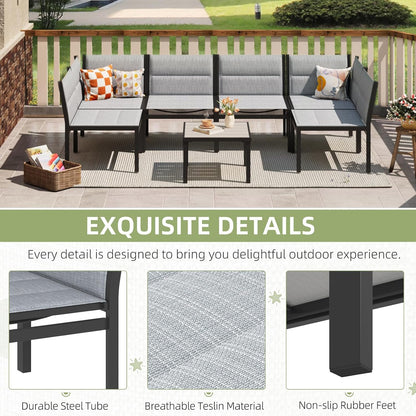 YODOLLA 7-Pc Sectional Patio Set Textilene Fabric, Dark Grey