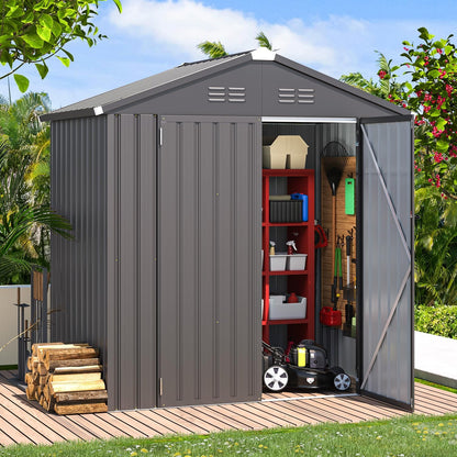 YODOLLA Shed 6' x 4' Storage Shed, Metal Sheds & Outdoor Storage, Dark Grey