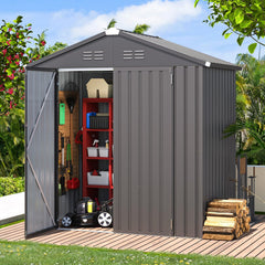 YODOLLA Shed 6' x 4' Storage Shed, Metal Sheds & Outdoor Storage, Dark Grey