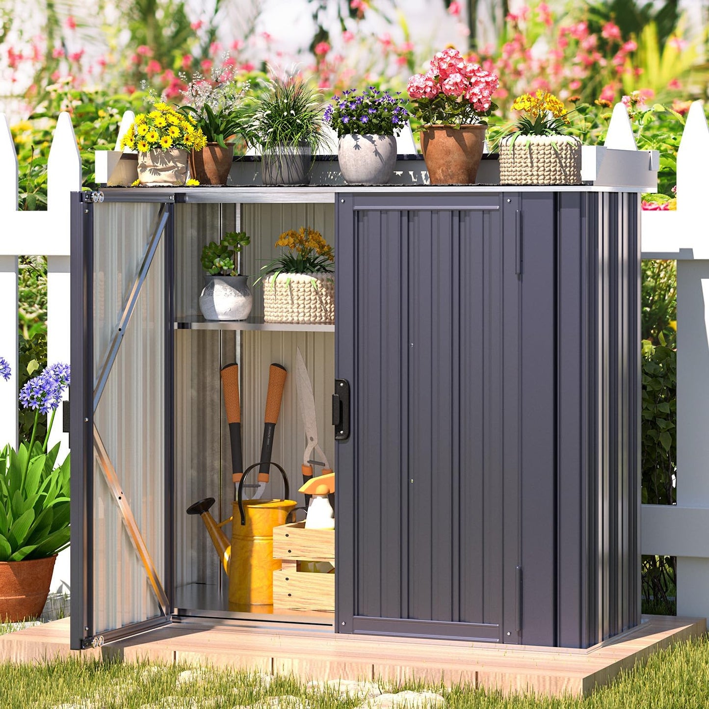 YODOLLA Metal Outdoor Storage Cabinet, Gray