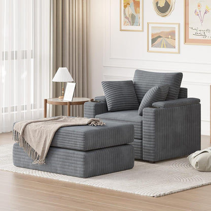 YODOLLA Chaise Lounge Chair Indoor, Oversized Sleeper Chair with Ottoman, Comfy Reading Sofa Armchair