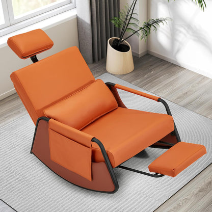 YODOLLA Retractable Gliding Rocking Chair, Orange Leather