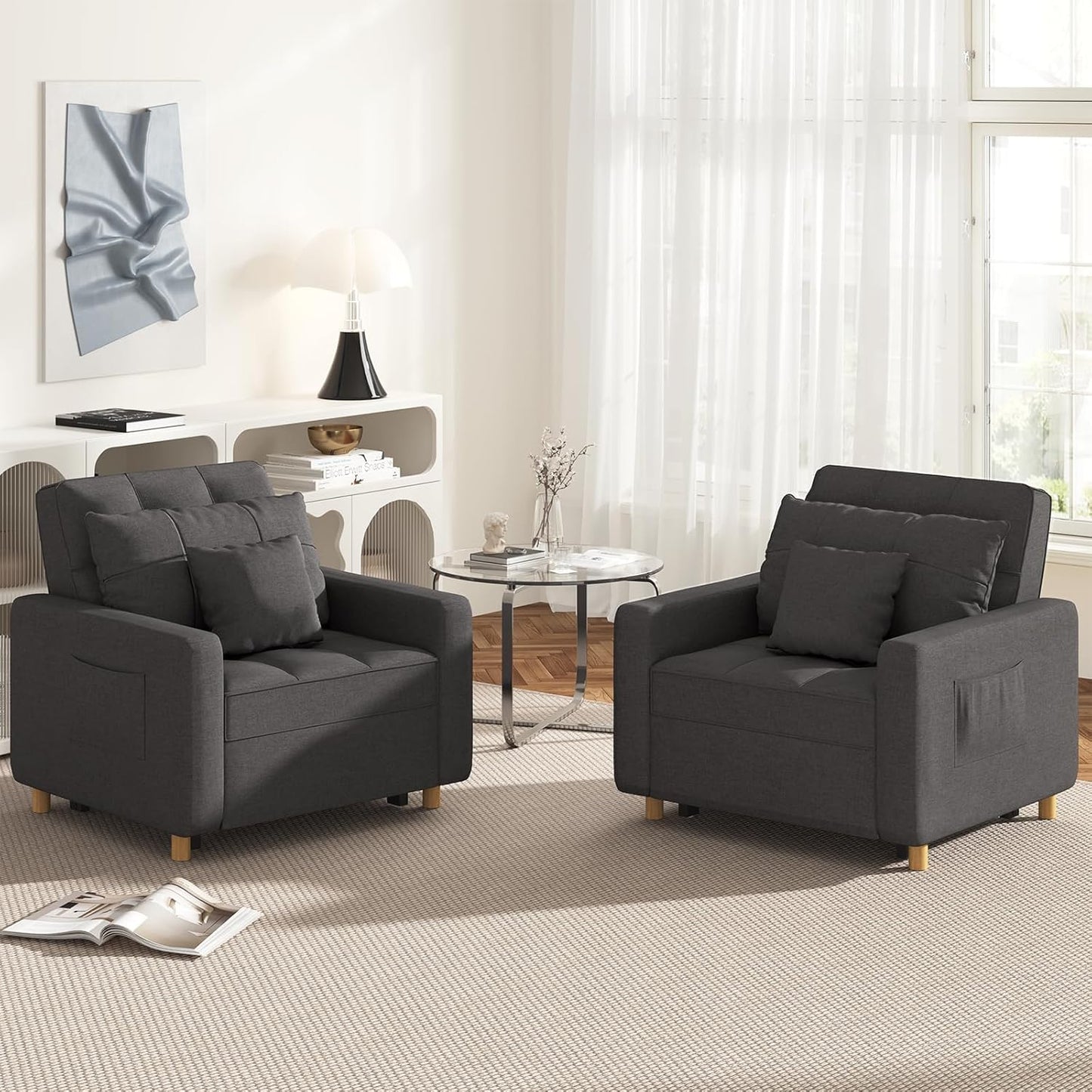 YODOLLA 36" Convertible Chair Bed, Modern Grey