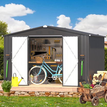 YODOLLA Shed 8' x 10' Outdoor Storage Metal Shed, Dark Grey