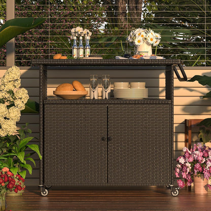 YODOLLA Outdoor Bar Cart, Patio Storage Grill Cart with Handles,Black