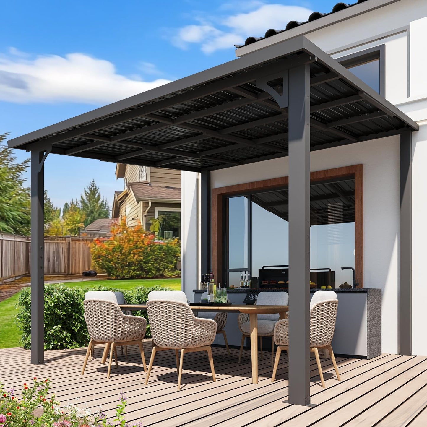 YODOLLA 10' x 10' Outdoor Pergola Hardtop Gazebo, Dark Gray