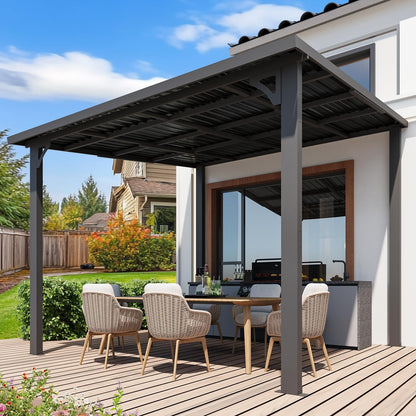 YODOLLA 10' x 10' Outdoor Pergola Hardtop Gazebo, Dark Gray