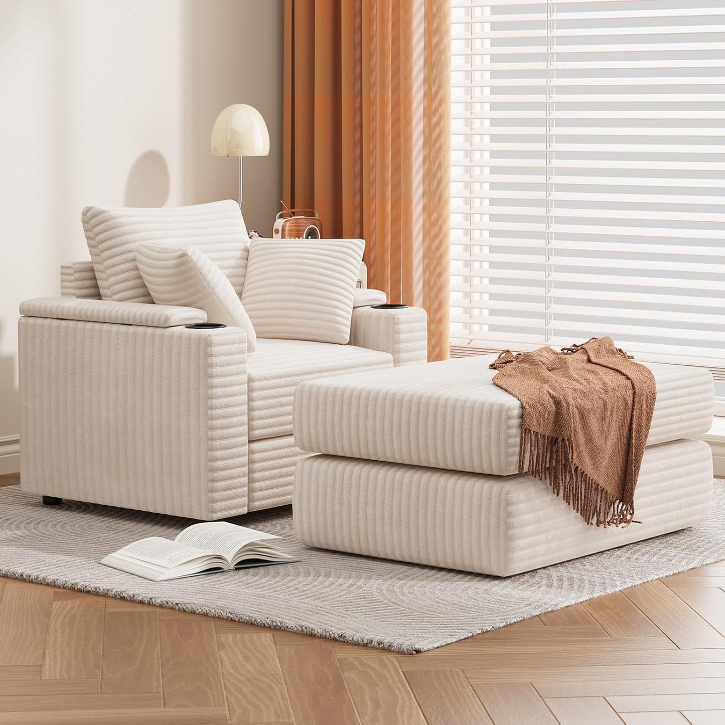 YODOLLA Chaise Lounge Chair Indoor, Oversized Sleeper Chair with Ottoman, Comfy Reading Sofa Armchair