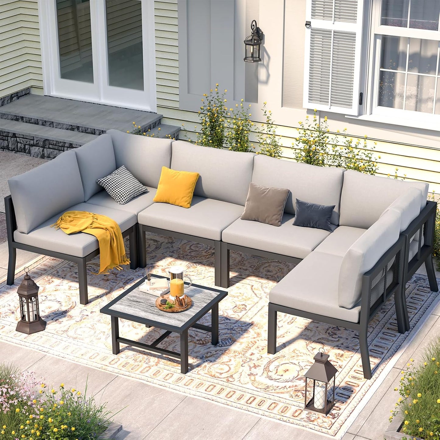 YODOLLA 7 Pieces Patio Furniture Set, Grey