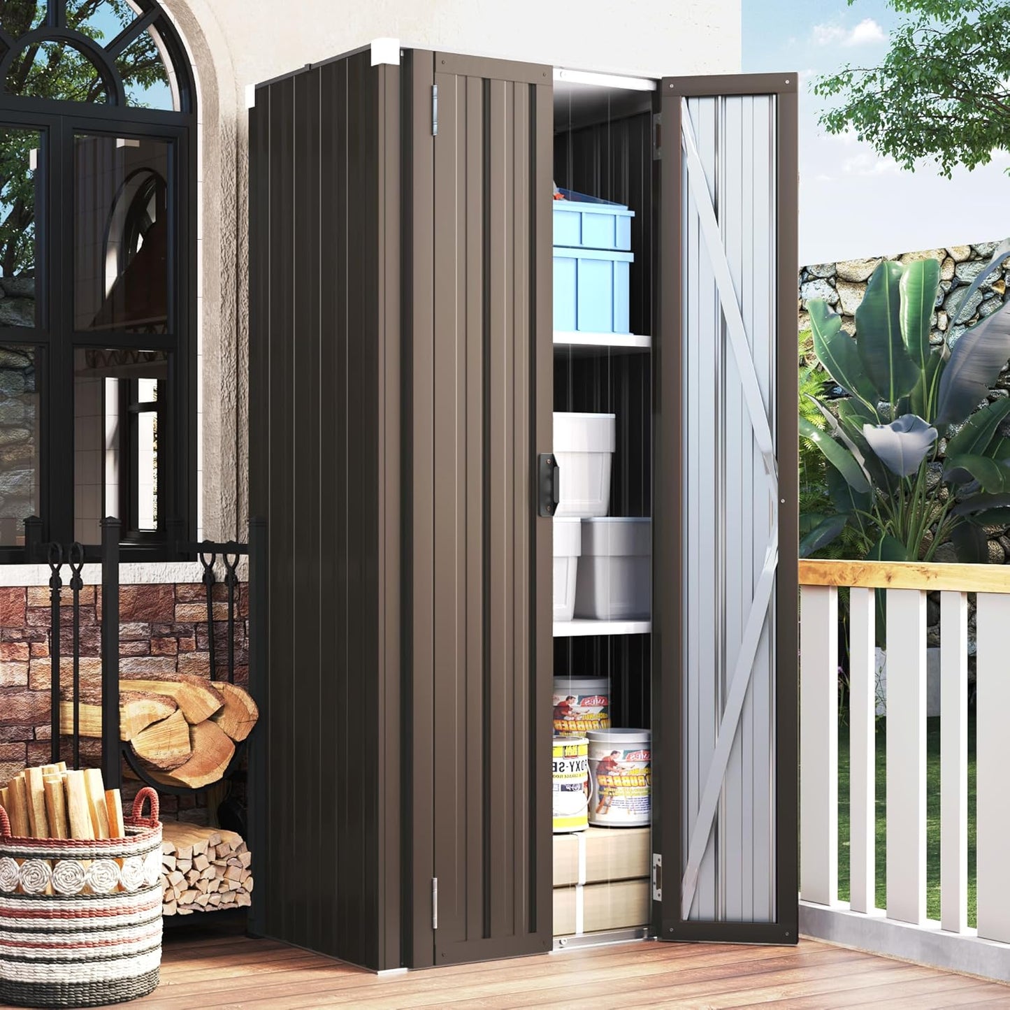 YODOLLA Vertical Garden Storage Shed, Brown