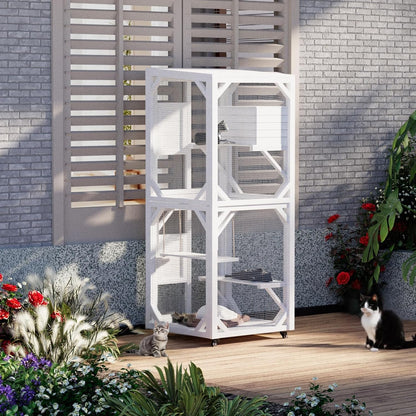 YODOLLA Outdoor Catio Enclosure with Hammock, Safe Play Space for Cats, White