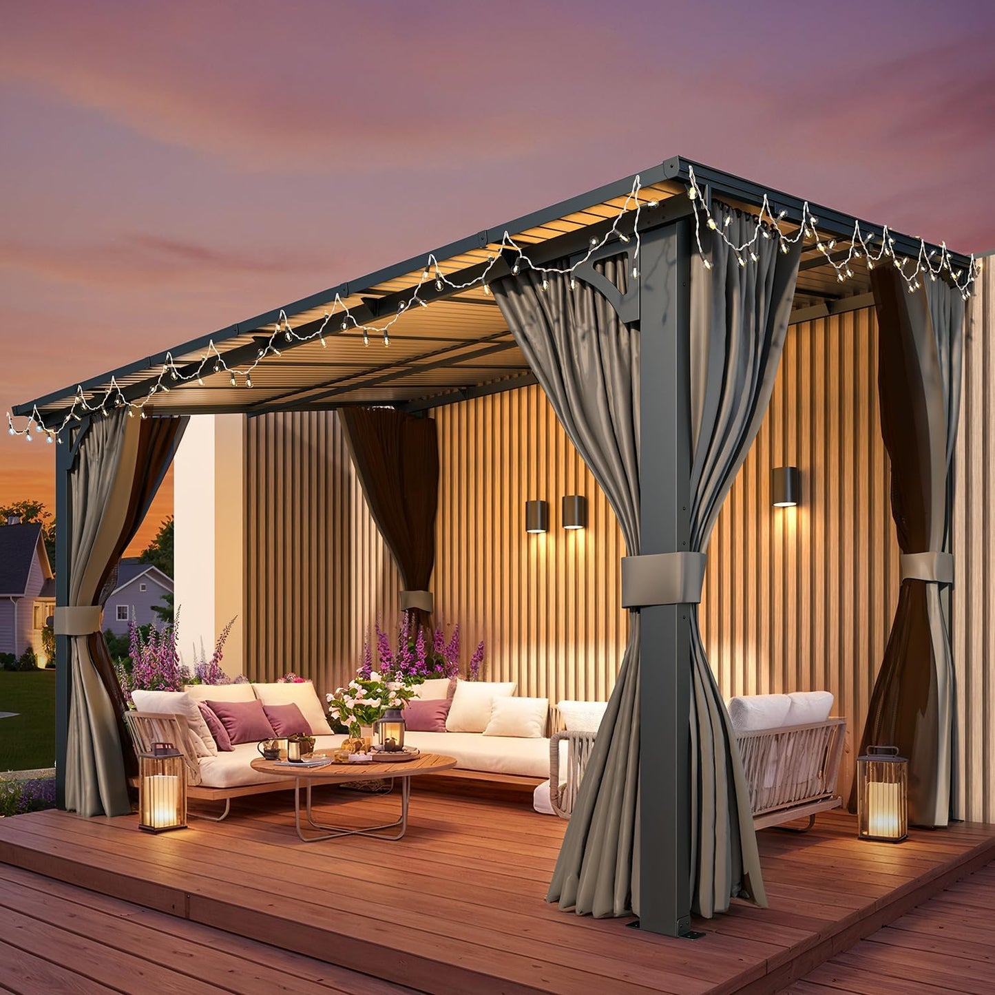 YODOLLA 12' x 8' Gazebo Outdoor Pergola Gazebo with Curtains and Netting