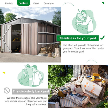 YODOLLA 10x8 Metal Storage Shed with Rack