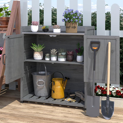 YODOLLA Potting Bench, Outdoor Wooden Storage Cabinet with Adjustable Shelf