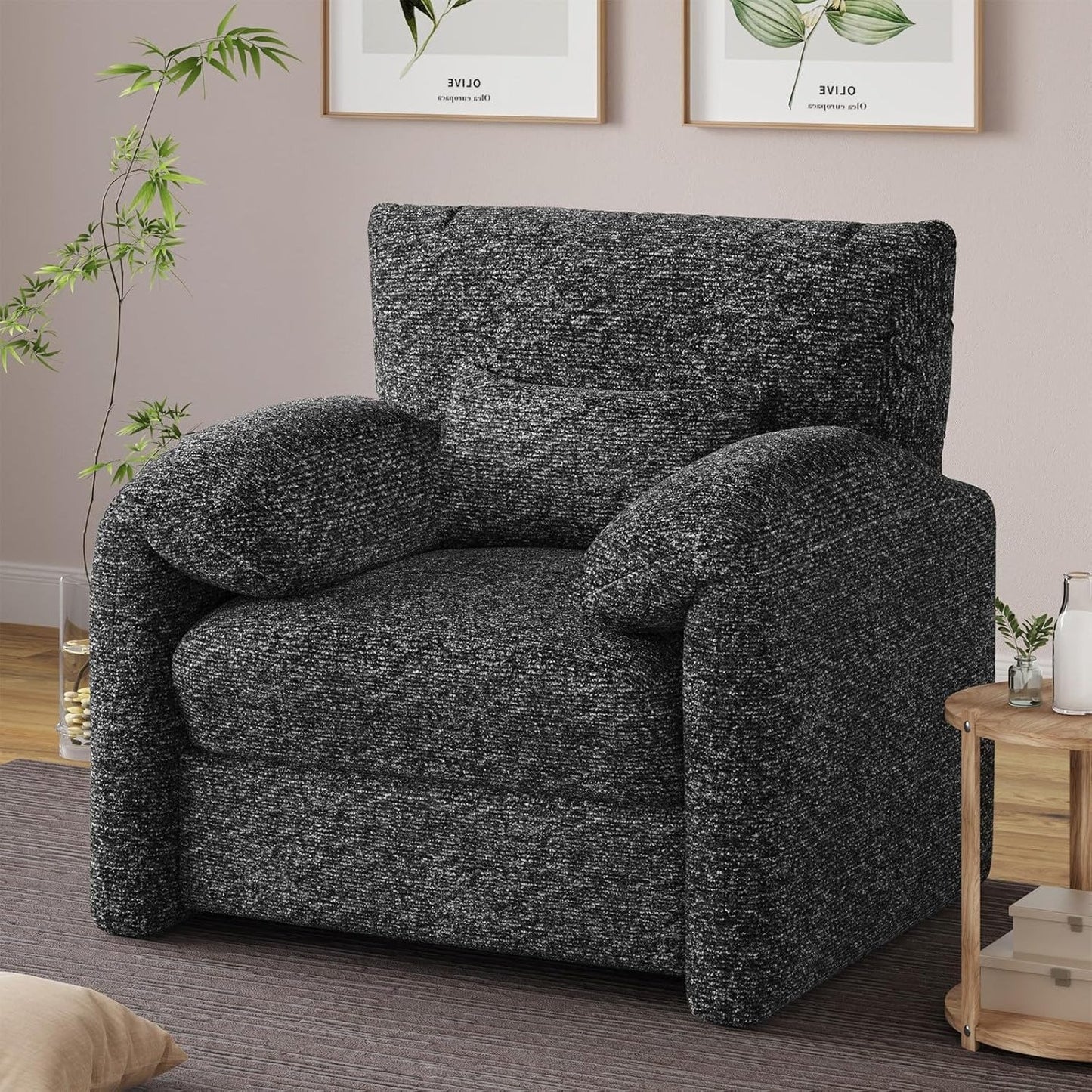 YODOLLA Oversized Armchair, Chenille Mid Century Accent Chair, Comfy Upholstered Single Sofa, Extra Wide Reading Chairs