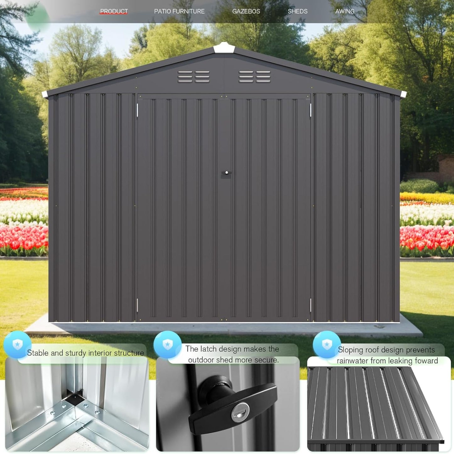 YODOLLA Shed 8' x 6' Metal Storage Shed for Ourdoor, Drak Grey