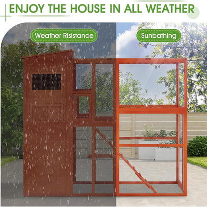 YODOLLA Large Spacious Cat Cage with Weatherproof Roof, Natural Wood