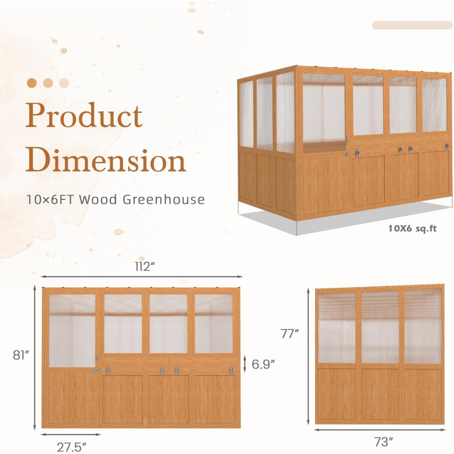 YODOLLA 6x10 FT Wood Greenhouse for Outdoors
