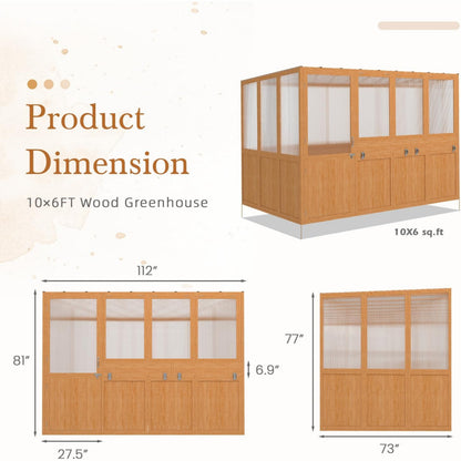 YODOLLA 6x10 FT Wood Greenhouse for Outdoors