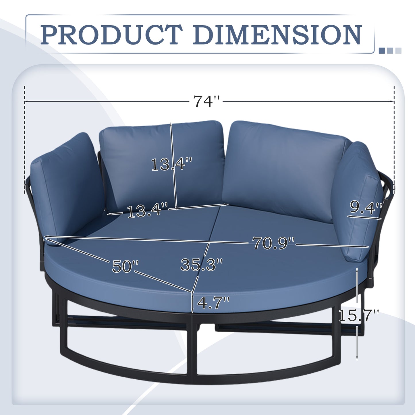 YODOLLA Patio Furniture Outdoor Daybed with Removable Cushions, Dark Blue