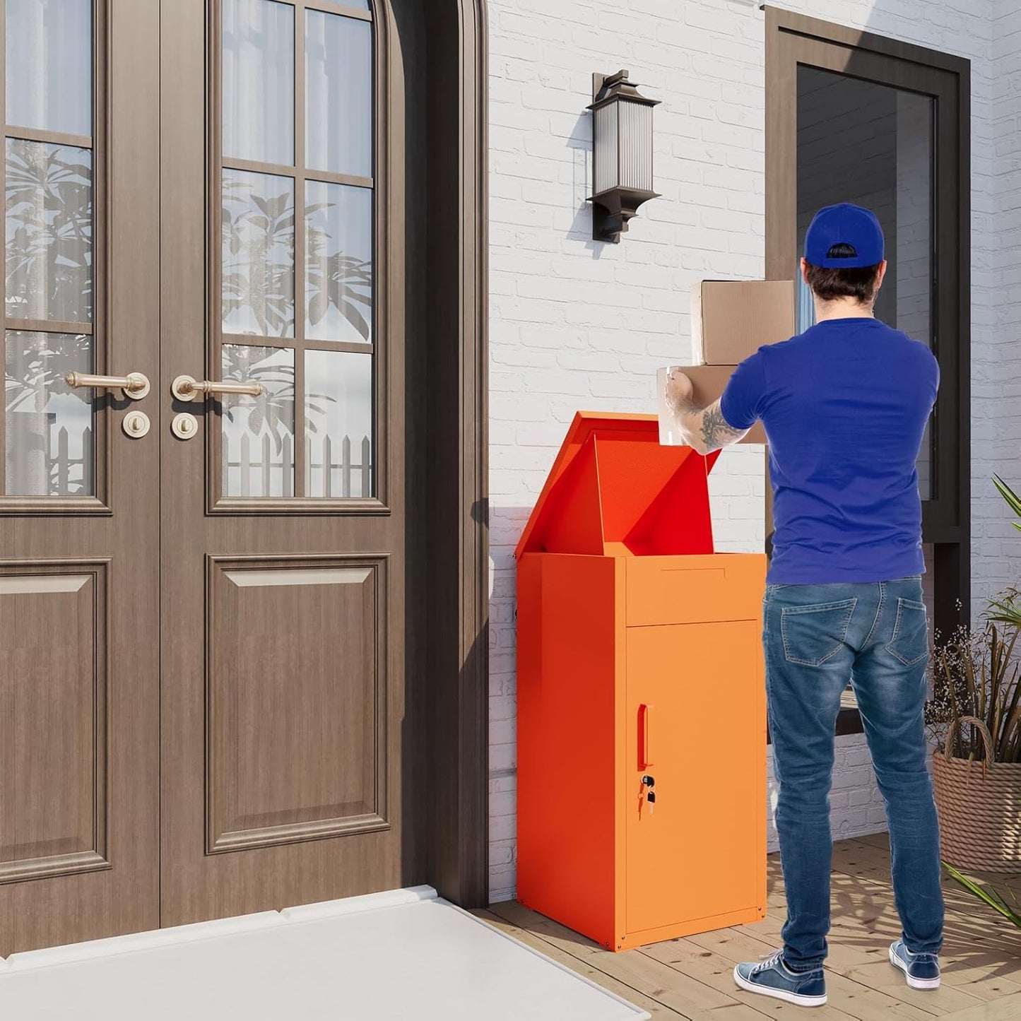 YODOLLA Lockable Anti-Theft Parcel Drop Box With Mailbox For Porch Fence Curbside, Orange