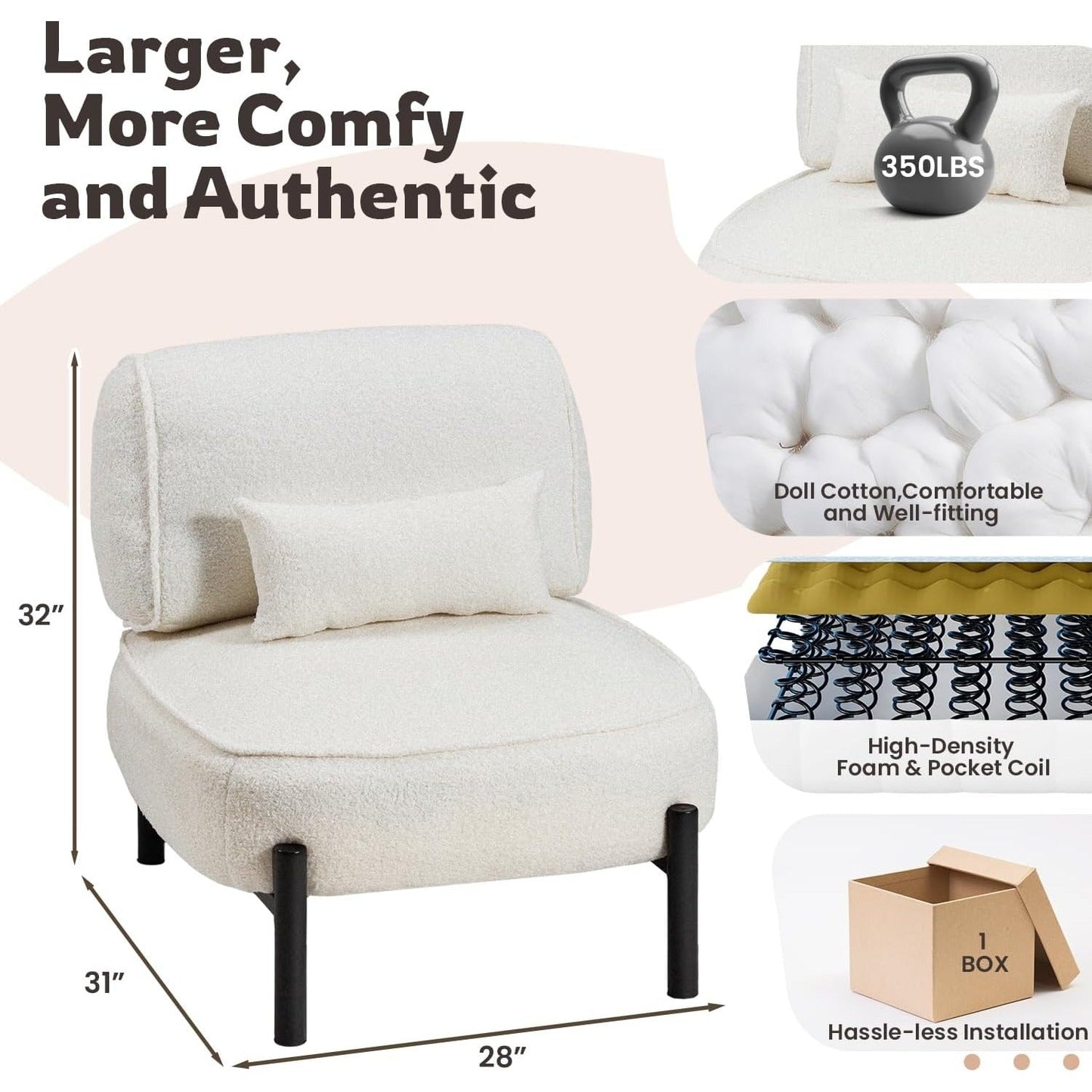 YODOLLA Mid Century Modern Accent Chair, Extra Large Teddy Upholstered Lounge Chair with Pillow