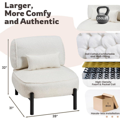 YODOLLA Mid Century Modern Accent Chair, Extra Large Teddy Upholstered Lounge Chair with Pillow