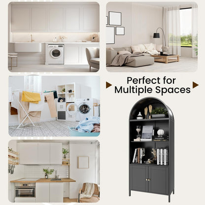 YODOLLA 73'' Arched Cabinet, Metal Kitchen Pantry with Adjustable Shelves, Modern Arched Storage Bookcase Display Cabinet