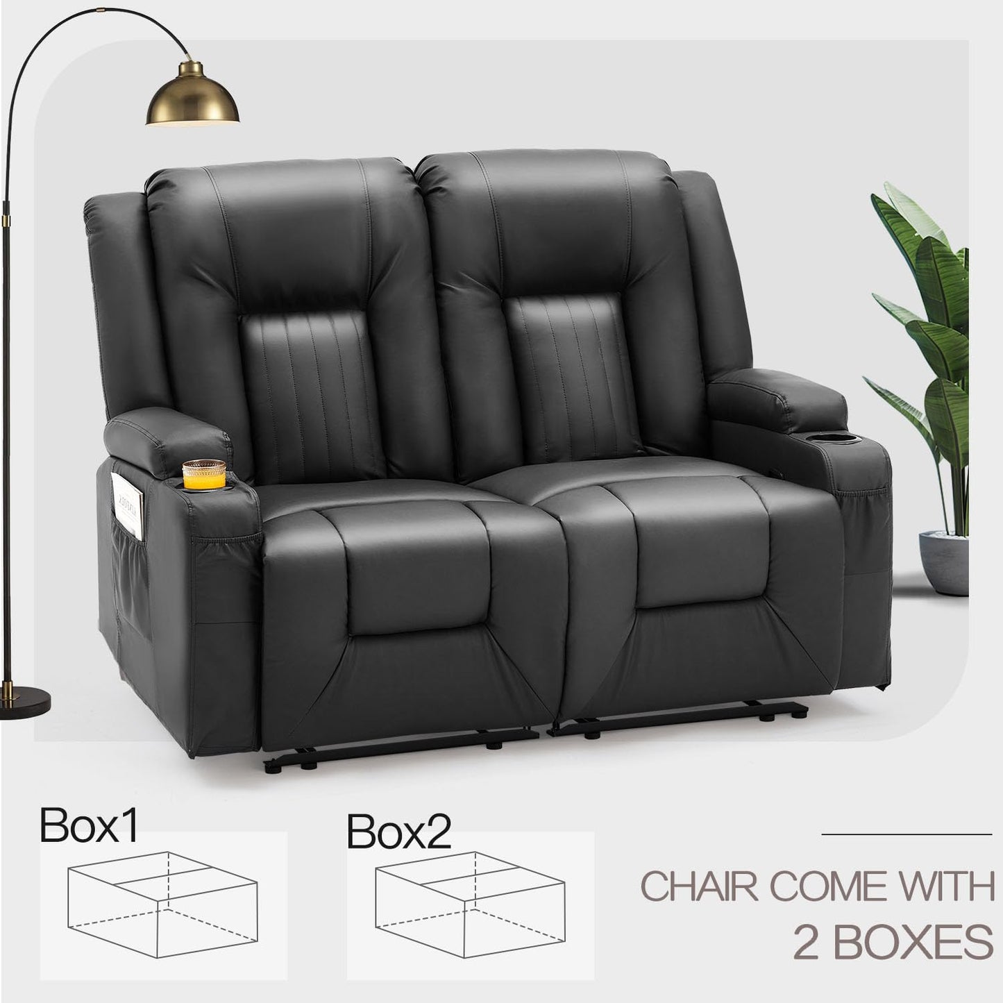 YODOLLA Double Recliner, Home Theater Seating, Black