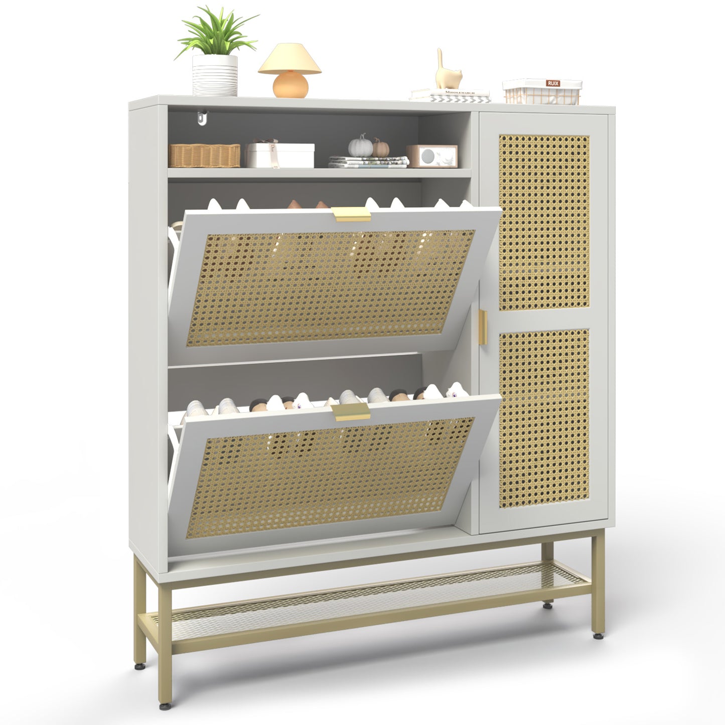 YODOLLA Rattan Shoe Cabinet with 3 Flip Drawers, Brown