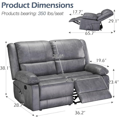 YODOLLA 2 Seat Loveseat Recliner with Heat&Massage Function, Faux Leather, Grey