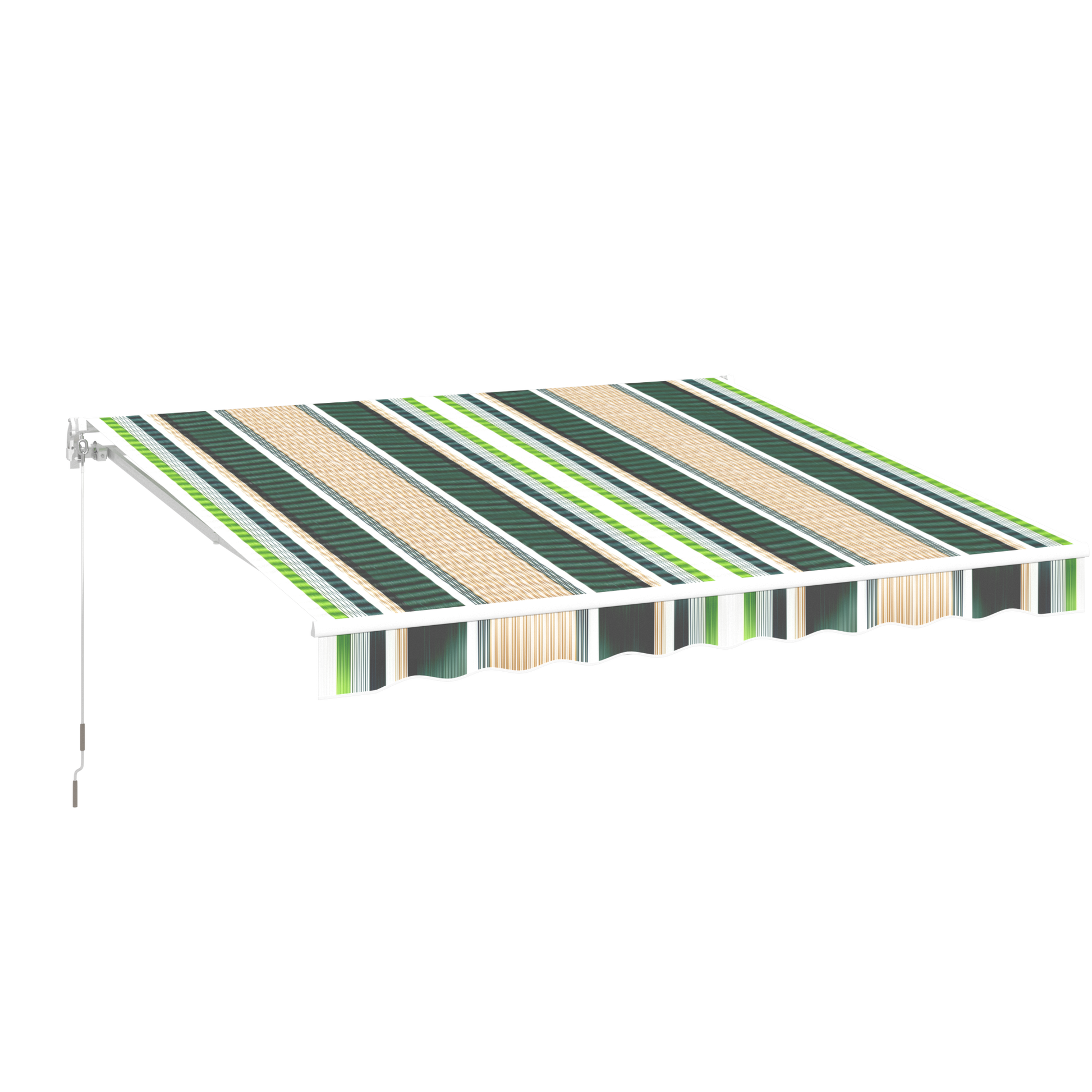 YODOLLA 10x8 retractable patio awning, mixed beige and green stripes.
